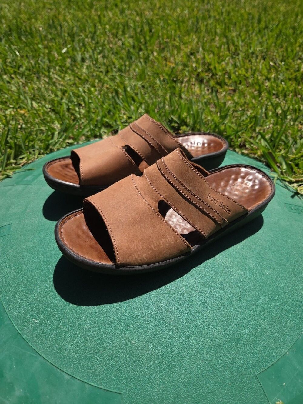 Josef Seibel Womens 9 Light Brown Leather Sandals Slides EUC Shoe Bin 4